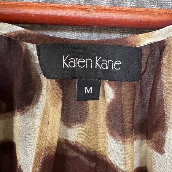90s Vintage Karen Kane 100% Silk Brown Giraffe Print Ballon Sleeve Blouse Size M - Picture 10 of 12